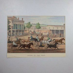Going to the Trot Currier & Ives Lithograph Reprint Cut to 9.75" x 13.5" 1960